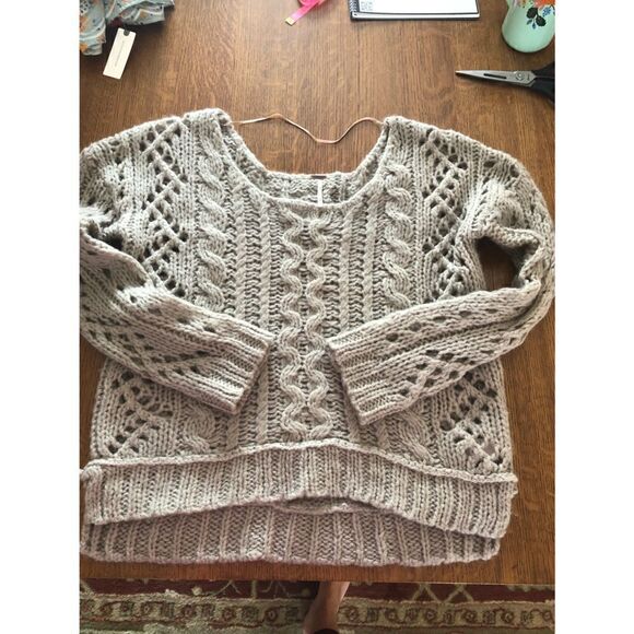 Free People Chunky Knit Scoop Neck Taupe Sweater - Picture 3 of 3